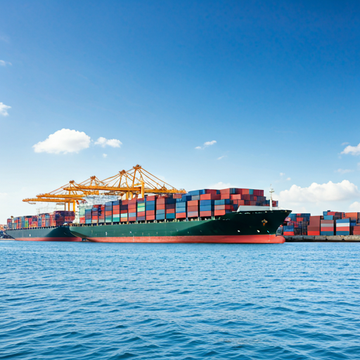 Global logistics port with cargo ships and containers